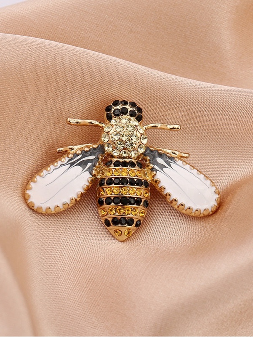 Gold Tone Honey Bee Brooch Black Yellow Rhinestone Enamel Insect Statement Pin
